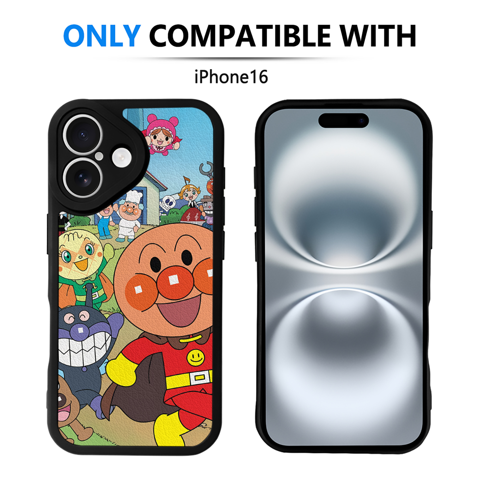（画像用） アンパンマン Anpanman 【iPhone 16シリーズ対応】シリコンスマホケース（レザー調） 材質：シリコン